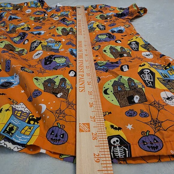 Halloween Dickies Womens Scrub Top XL Pumpkin Frankenstein Ghost Haunted House - Picture 14 of 15